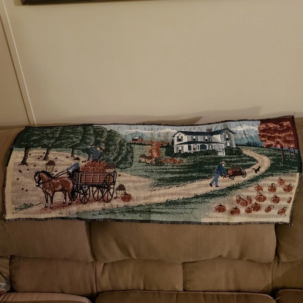 Vintage Woven Tapestry Country Scene 34